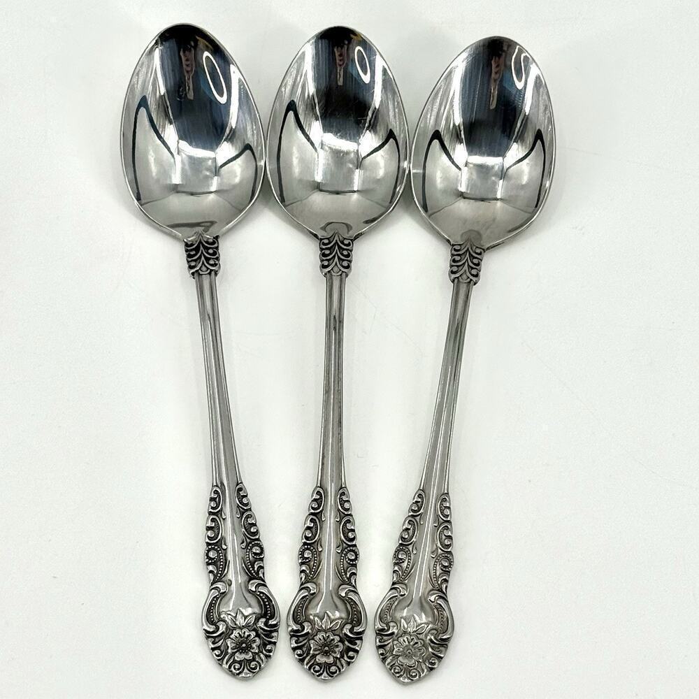 Lot of 3 - Voisin Floral CONTINENTAL Stainless Steel Serving Spoons 8 3/8”L MCM